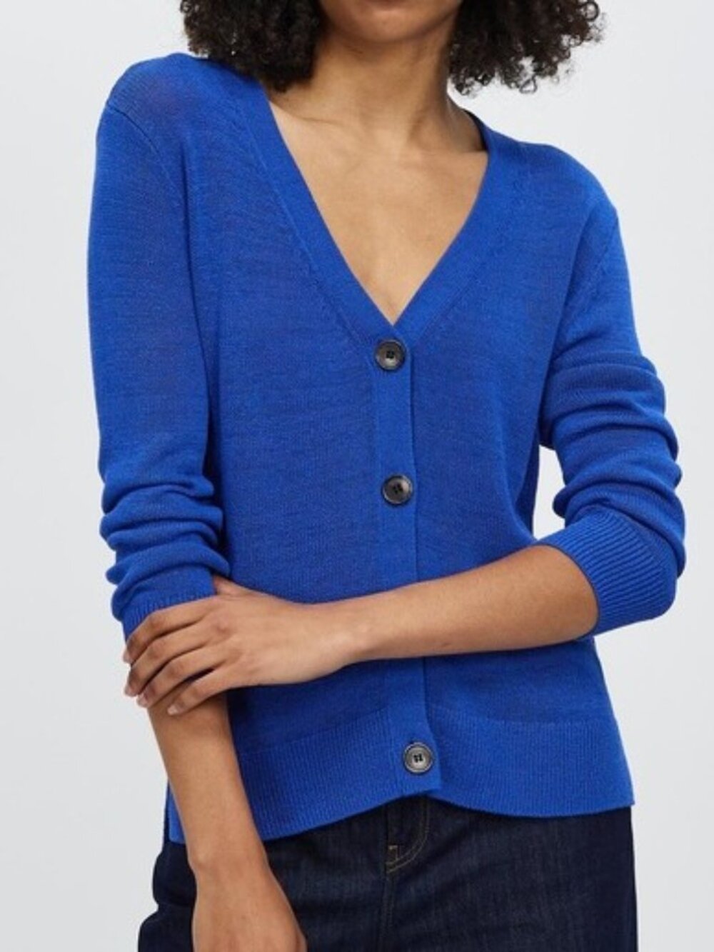 David Lawrence Alice Linen Mix Cardigan, Azure Blue, Exc. Cond, Women's Small
